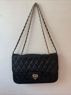 Vintage Brooks Brothers Black Quilted Shoulder Bag with Gold Chain